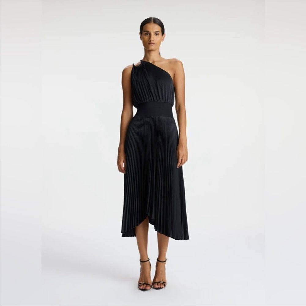 ALC Ruby Black Pleated One Shoulder Dress Sz 14 NEW